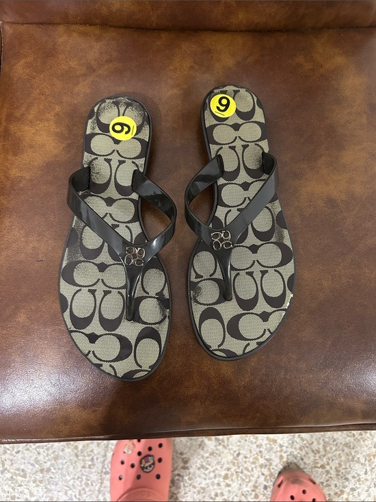 Coach Shoes - Coach Signature Canvas Flip Flop Sandals in Black and Beige